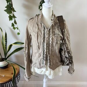 Elegant Beige Women's Blazer with Ruffle Accents